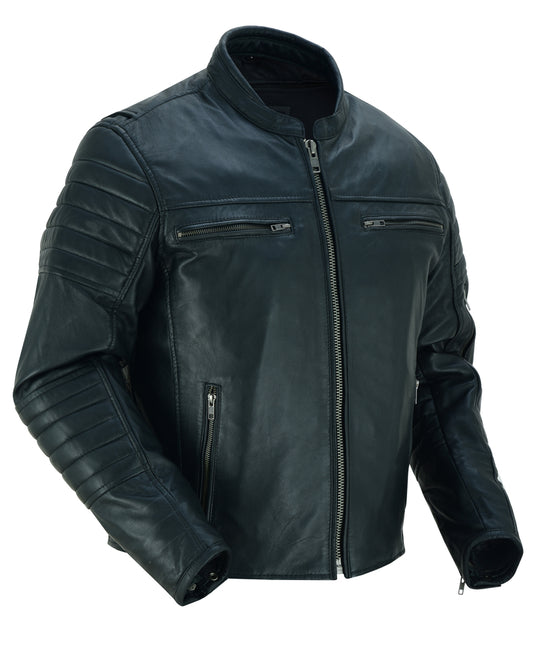 Men's Lightweight Drum Dyed Naked Lambskin Crossover Scooter Jacket