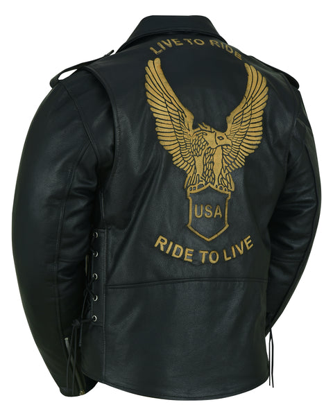 DS759 Men's Eagle Embossed Live To Ride - Ride To Live Classic Black