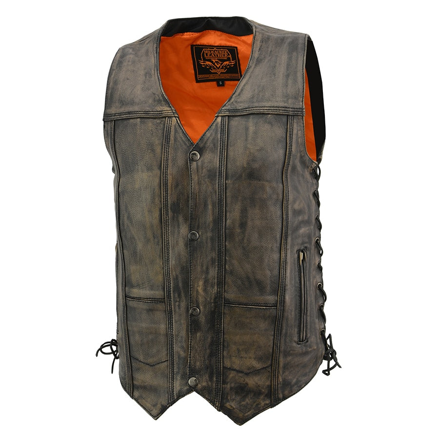 Milwaukee Leather - Men’s Brown Distressed 10 Pocket Vest