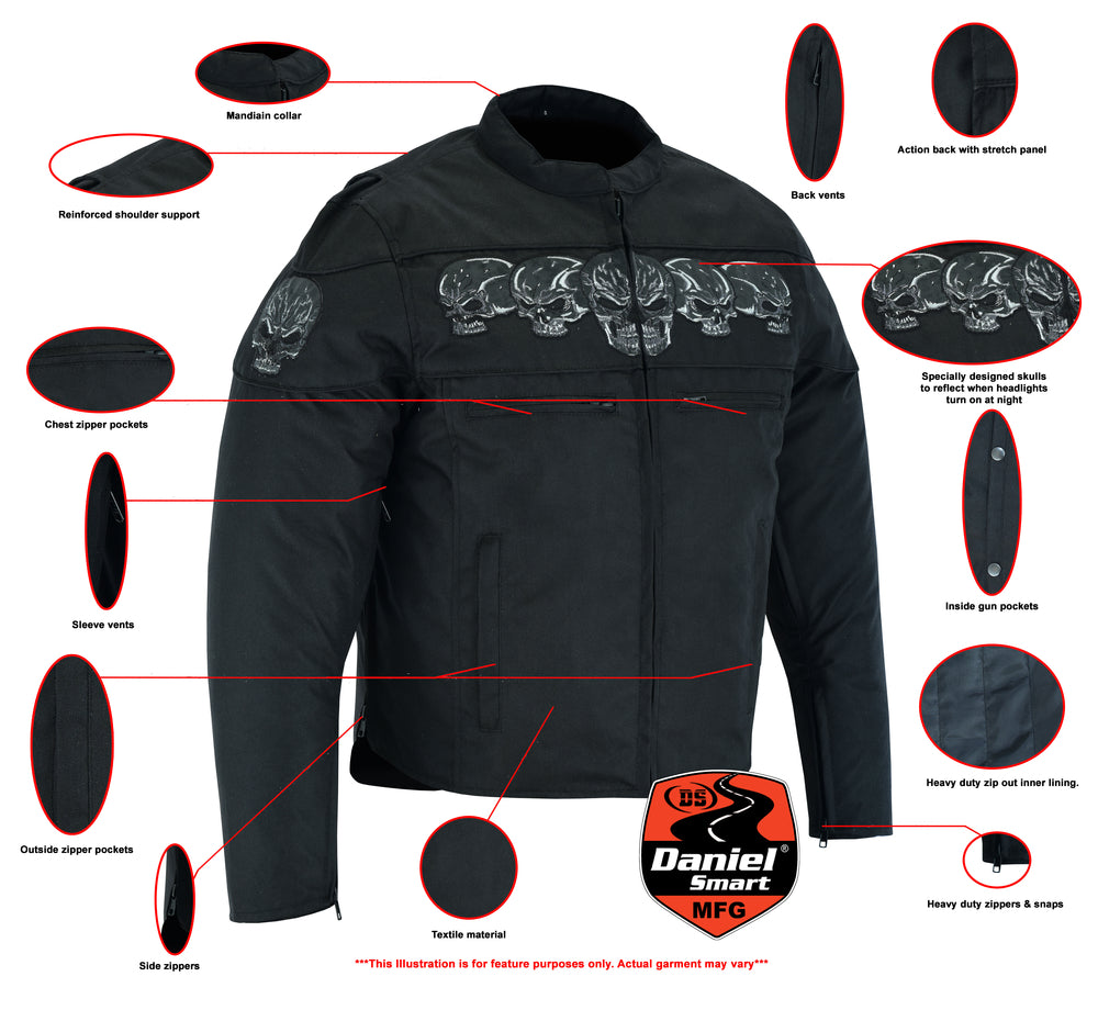 DS600 Men's Textile Scooter Style Jacket w/ Reflective Skulls