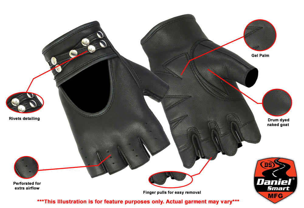 DS85 Women's Fingerless Glove with Rivets Detailing