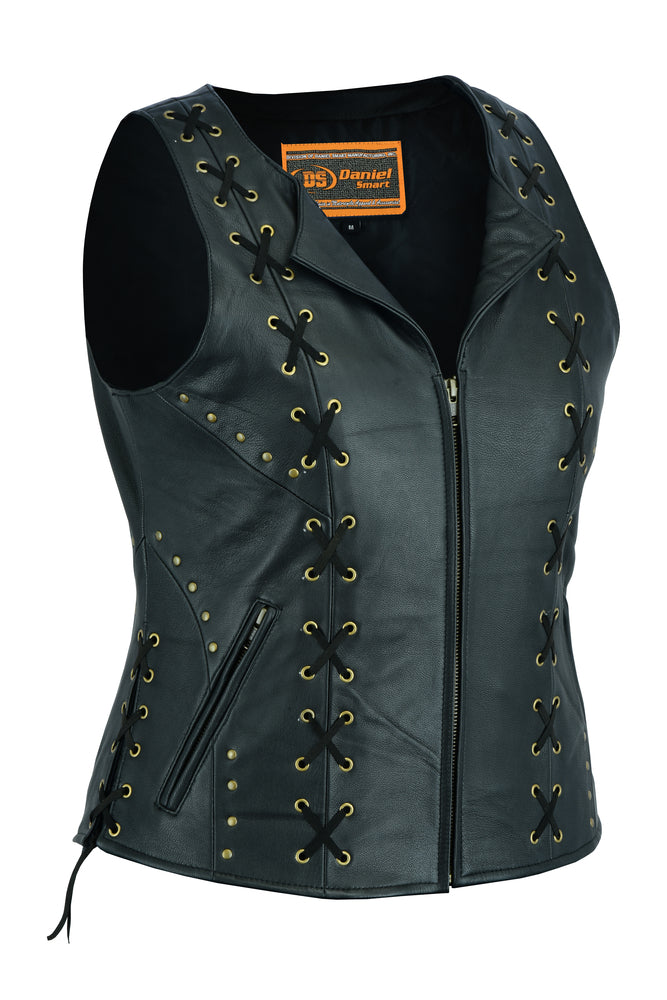 DS233 Women's Zippered Vest with Lacing Details