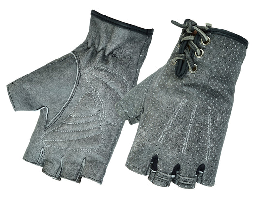 DS74 Women's Washed-Out Gray Perforated Fingerless Glove