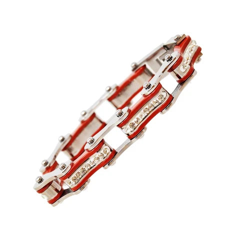 VJ1101 Two Tone Silver/Red W/White Crystal Centers