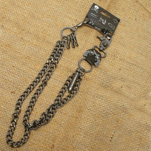WA-WC7031 Wallet Chain with a skull / guns / bullet designs, double c