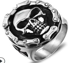 R113 Stainless Steel Biker Chain Skull Face Biker Ring