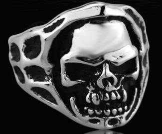 R132 Stainless Steel Open Face Skull Biker Ring