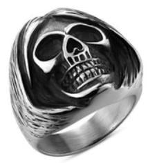 R139 Stainless Steel Sleepy Head Skull Biker Ring