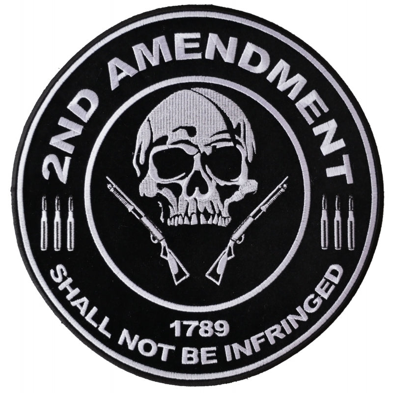 PL3565 2nd Amendment Shall Not Be Infringed Skull 1789 Large Embroidered Iron Patch