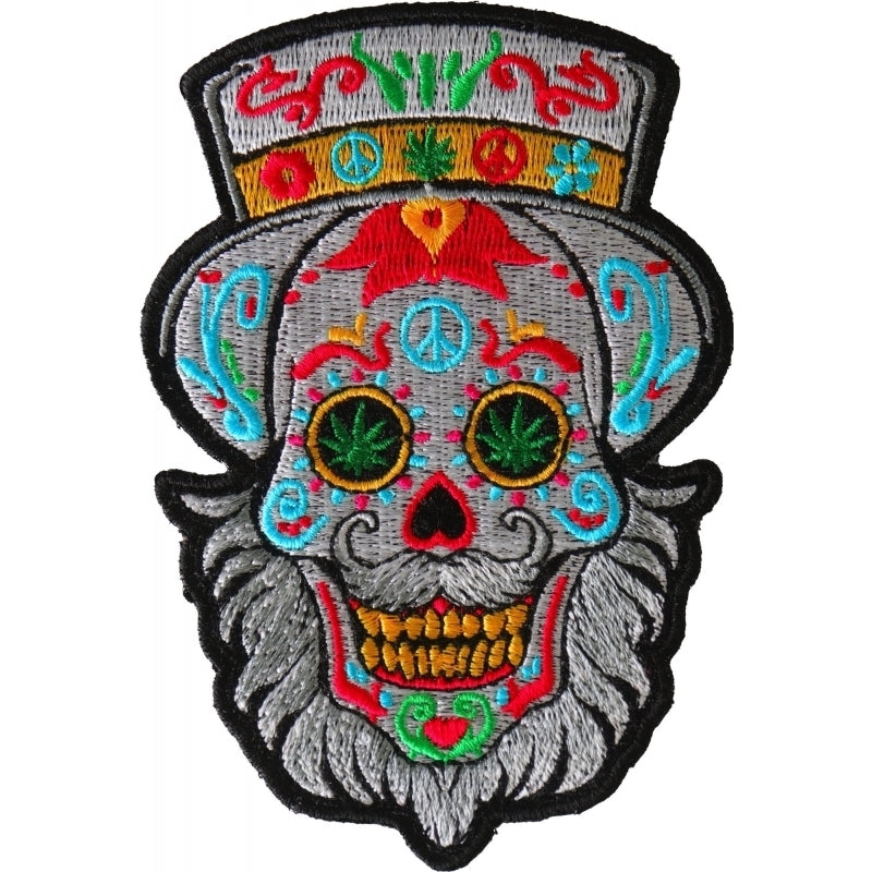 P6705 Bearded Sugar skull Small Iron on Patch