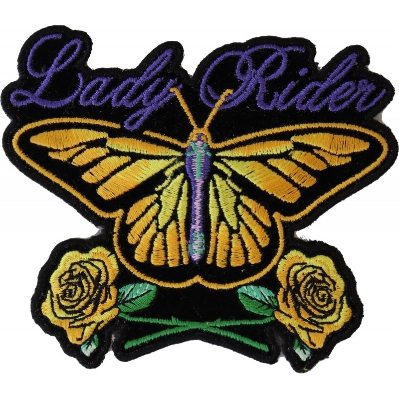 P3945 Lady Rider Butterfly With Yellow Roses Small Iron on Patch