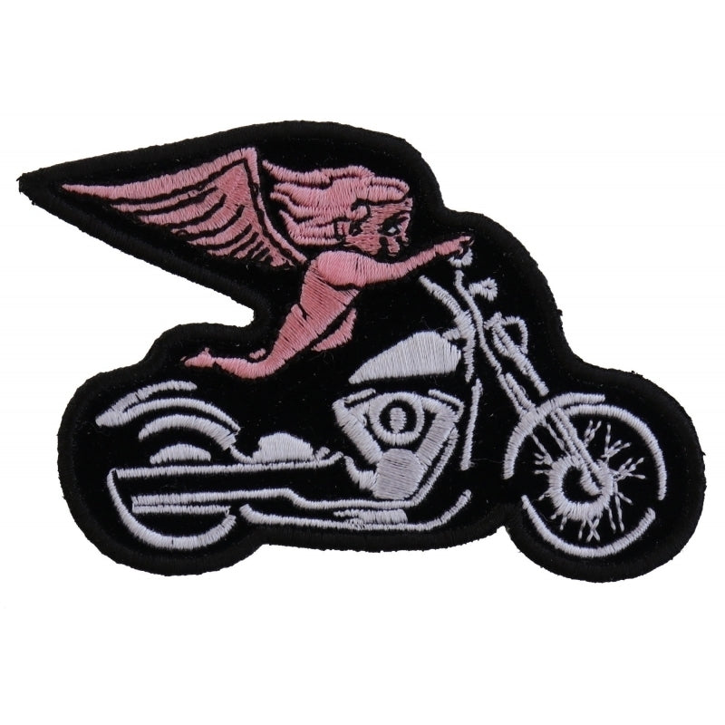 P3789 Pink Biker Angel On Motorcycle Patch