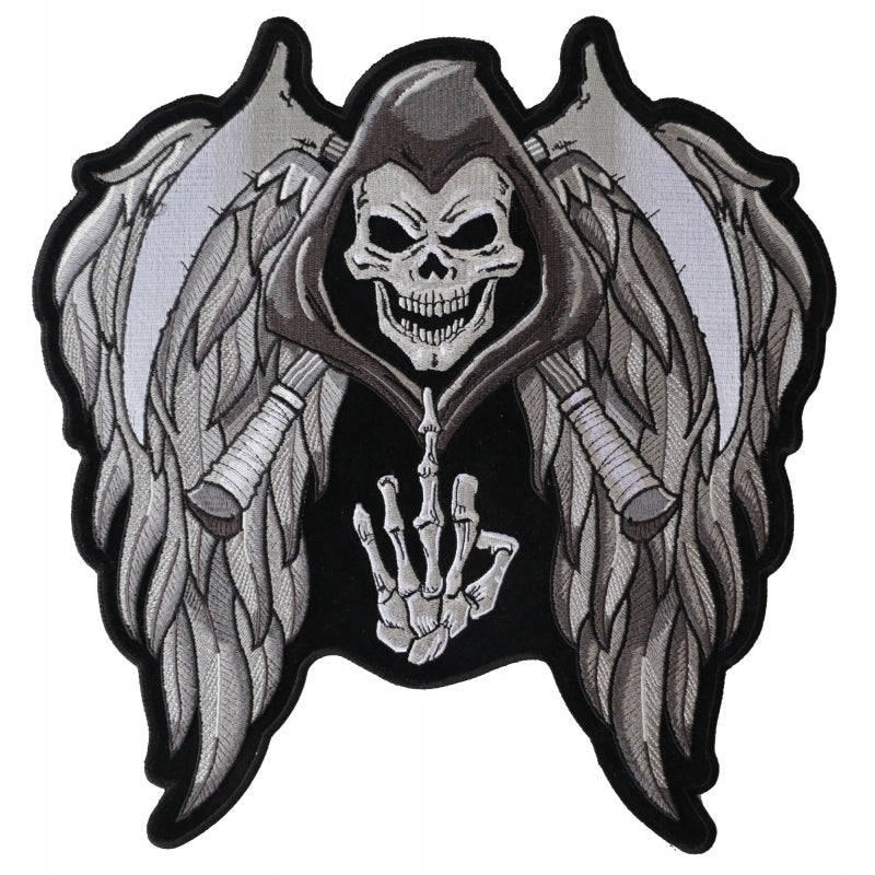 PL5144 Reaper Wings Scythe Middle Finger Embroidered Iron on Patch