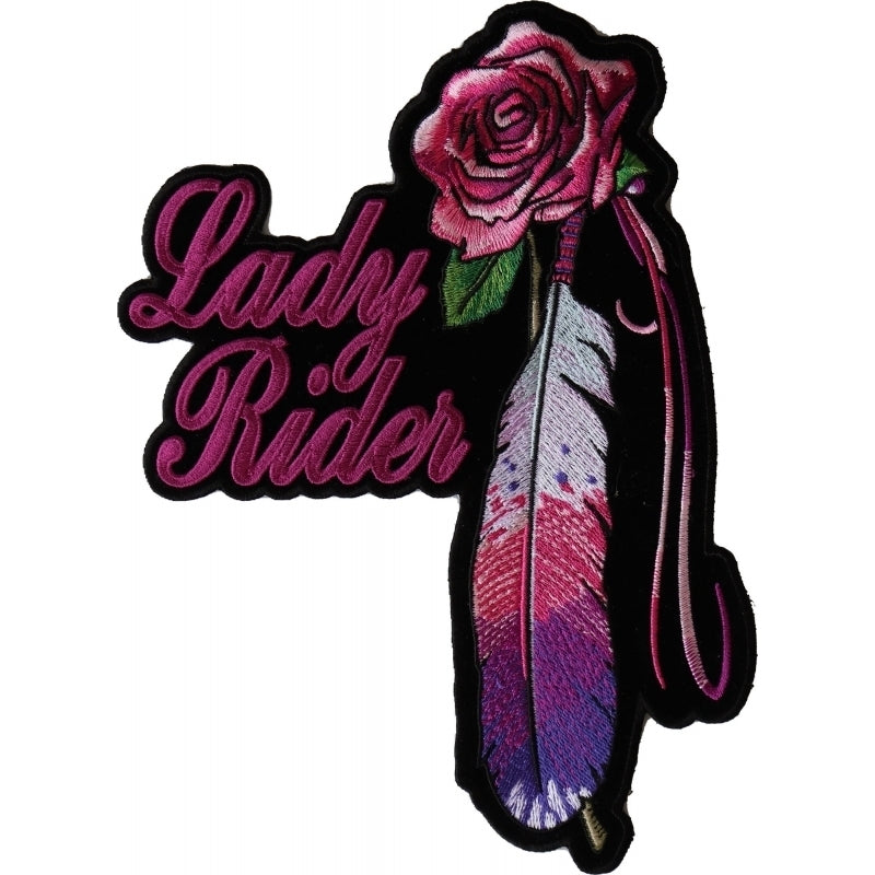 PL3946 Rose Feather Lady Rider Embroidered Iron on Biker Patch