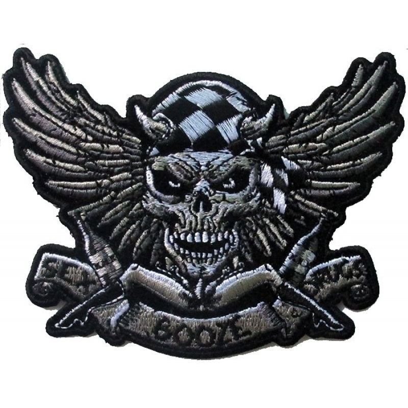 P6706 Sex Booze Drugs Checkered Skull and Wings Patch