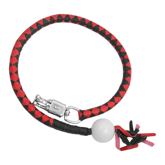 GBW211B Leather Biker Whip-Red/Black W / White Pool Ball