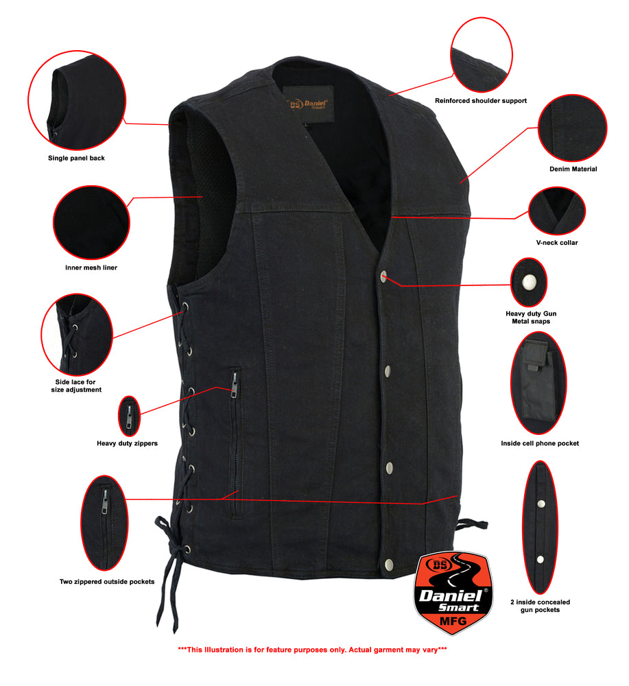 DM901   Men's Leather/Denim Combo Vest Without Collar