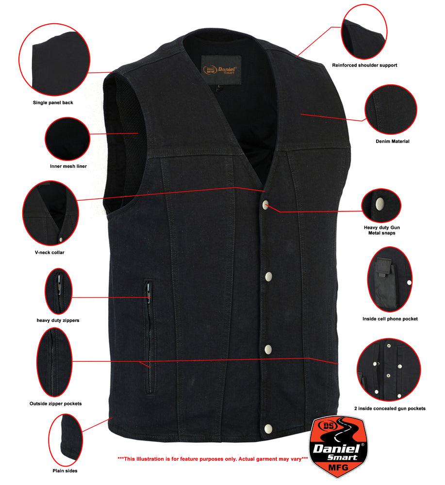 DM925BK Men's Single Back Panel Concealed Carry Denim Vest