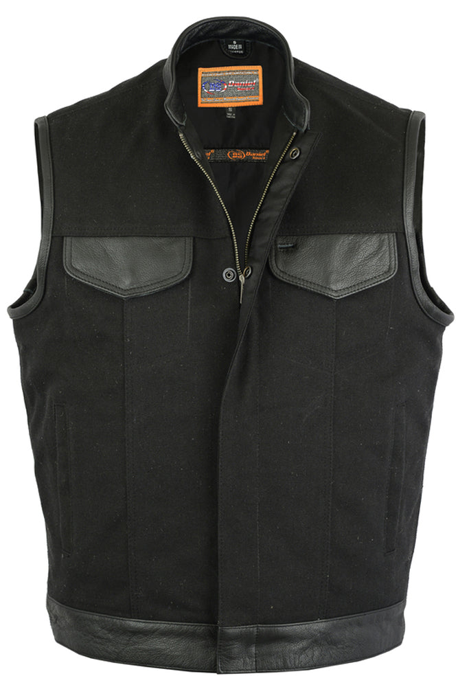 DS685 Canvas Material Single Back Panel Concealment Vest W/Leather Trimming
