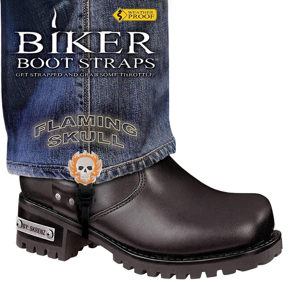 BBS/FS6 Weather Proof- Boot Straps- Flaming Skull- 6 Inch