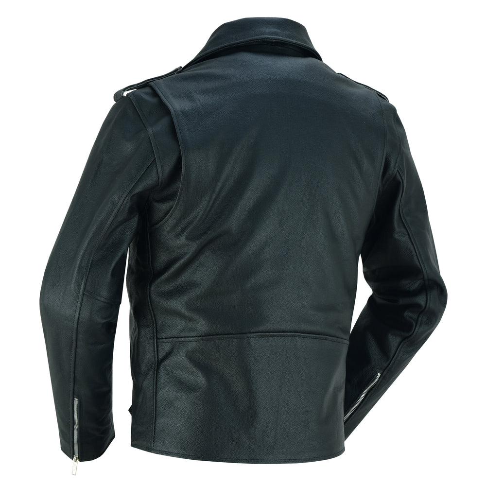 DS710 Economy Motorcycle Classic Biker Leather Jacket - Plain Sides