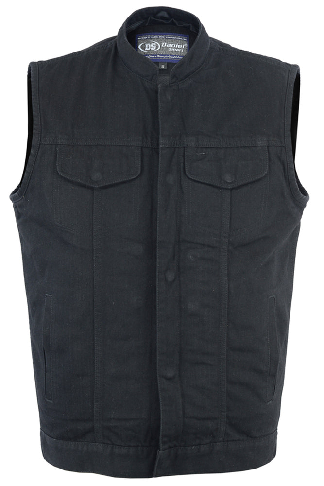 DM982 Men's Black Denim Single Back Panel Concealment Vest w/Rem