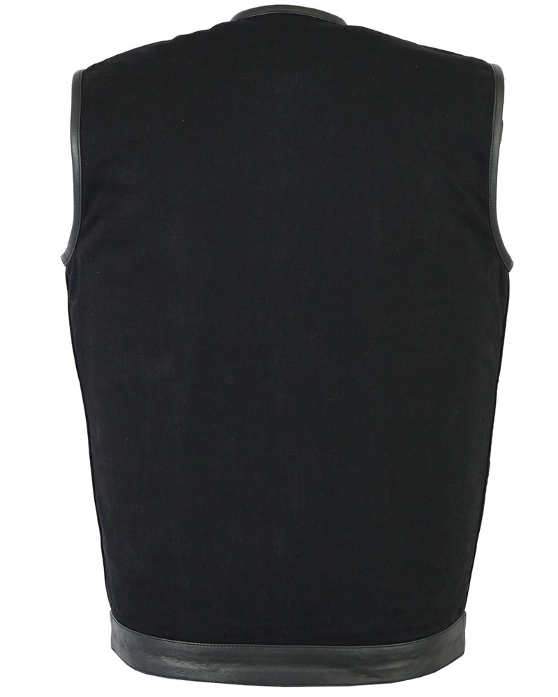 DM991 Men's Black Denim Single Panel Concealment Vest W/Leather Trim