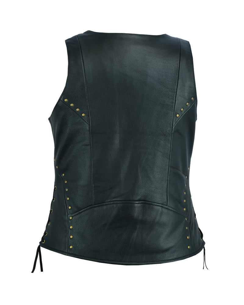 DS233 Women's Zippered Vest with Lacing Details