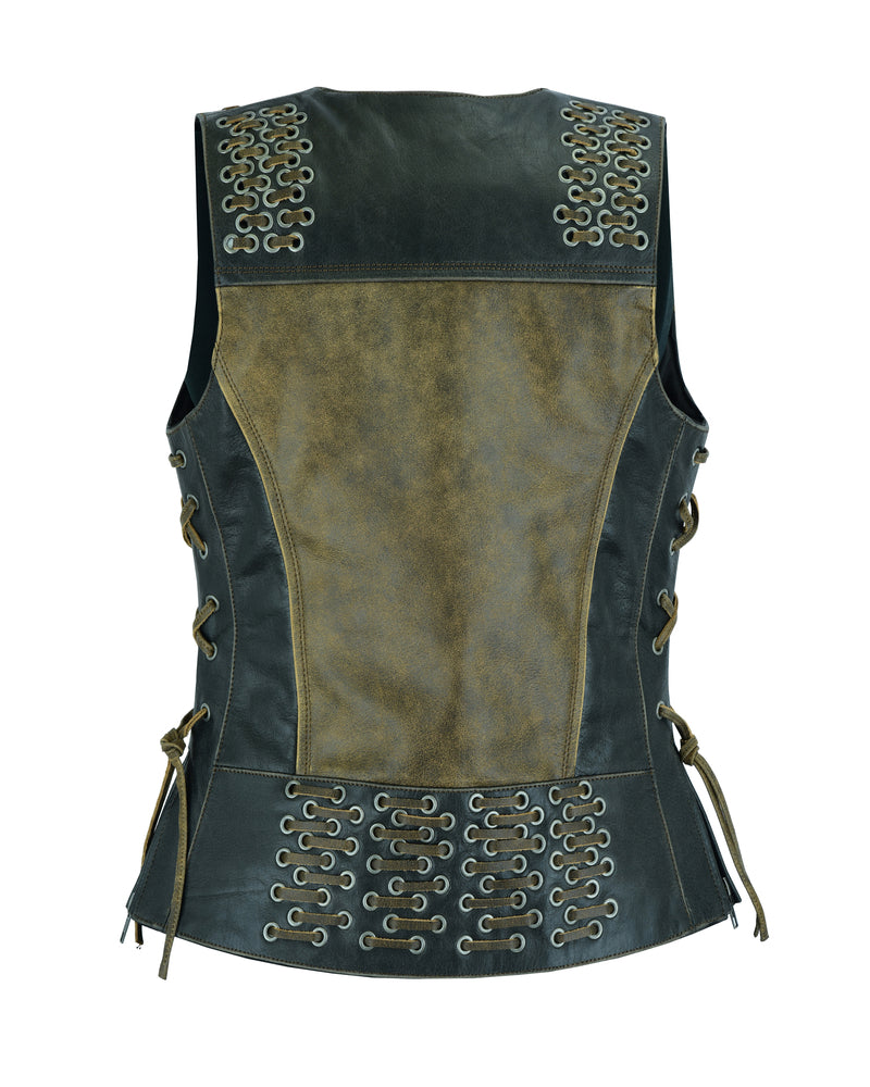 DS298 Women's Vest with Grommet and Lacing Accents - Two Tone