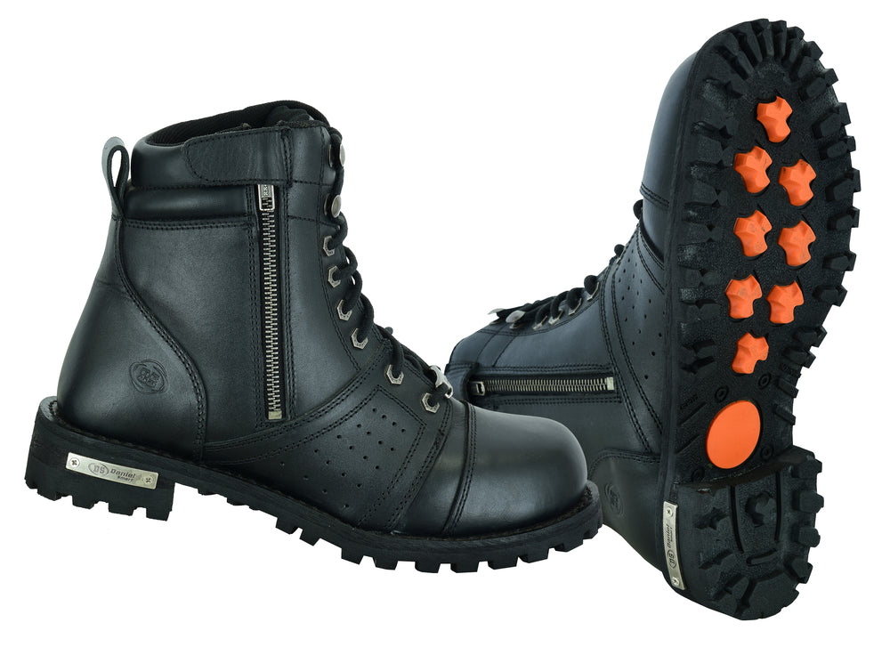 DS9731 Men's 6'' Side Zipper Plain Toe Boot W/Perforation