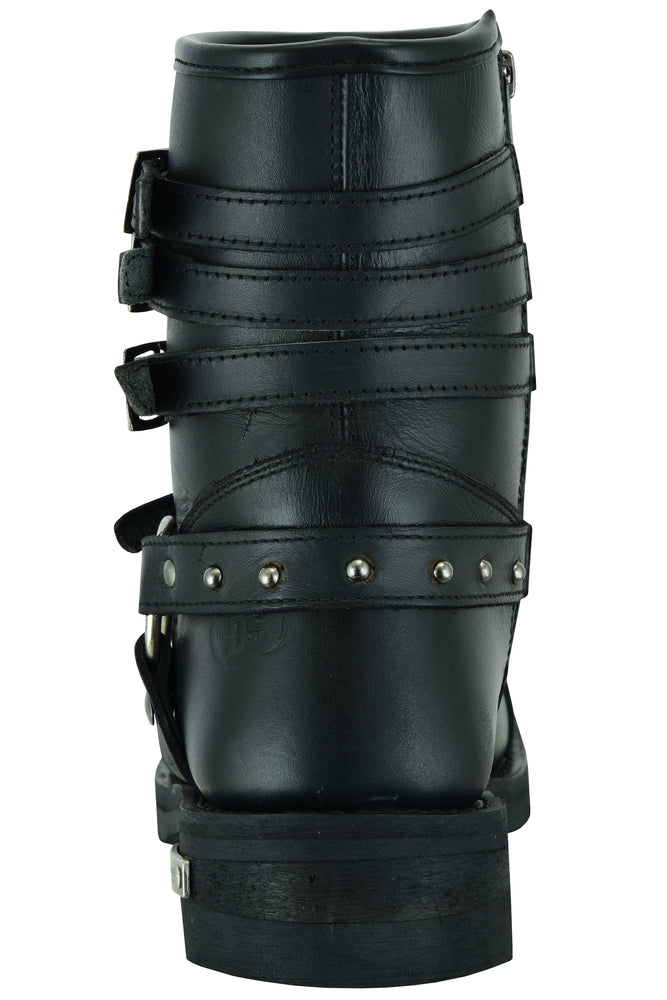 DS9767 Women's 9 Inch Black Triple Buckle Leather Harness Boot